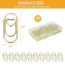 LYTIVAGEN 150 Pieces Gold Paper Clips Small Paperclips Metal Small Paper Clips Heart Paper Clips with Plastic Box Paperclip Bookmarks School Office Supplies for Book, Memo, Paper, Poster