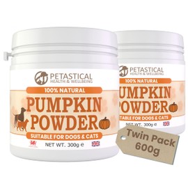 Petastical Pumpkin Powder for Dogs & Cats, 100% Natural Fibre Supplement for Digestive Support, Scooting, Diarrhoea, Constipation & Firm Stools, Made in UK (600g)