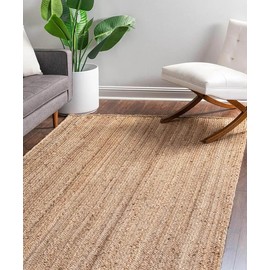 MDS Hand Woven Jute Area Rug 6x9 feet - Natural Burlap Braided Reversible Rectangular Rugs for Indoor Outdoor Winter Merry Christmas Xmas Living Room Home Entryway Decor Rustic Farmhouse (6'x9')
