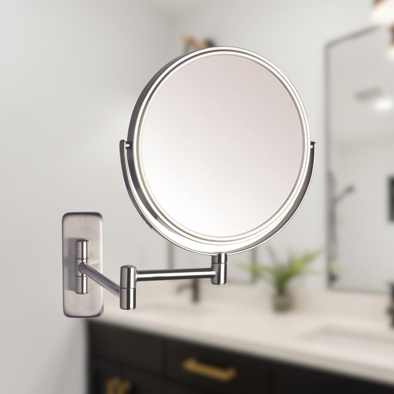 JERDON Two-Sided Wall Mounted Nickel Finish Makeup Mirror - 5X-1X