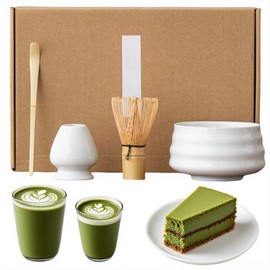 FARSEE kit matcha set de 4 piezas para preparar matcha, set de batidor y cuenco para matcha, incluye tamiz para matcha, soporte para batidor de matcha y cuenco de cerámica para matcha (blanco)