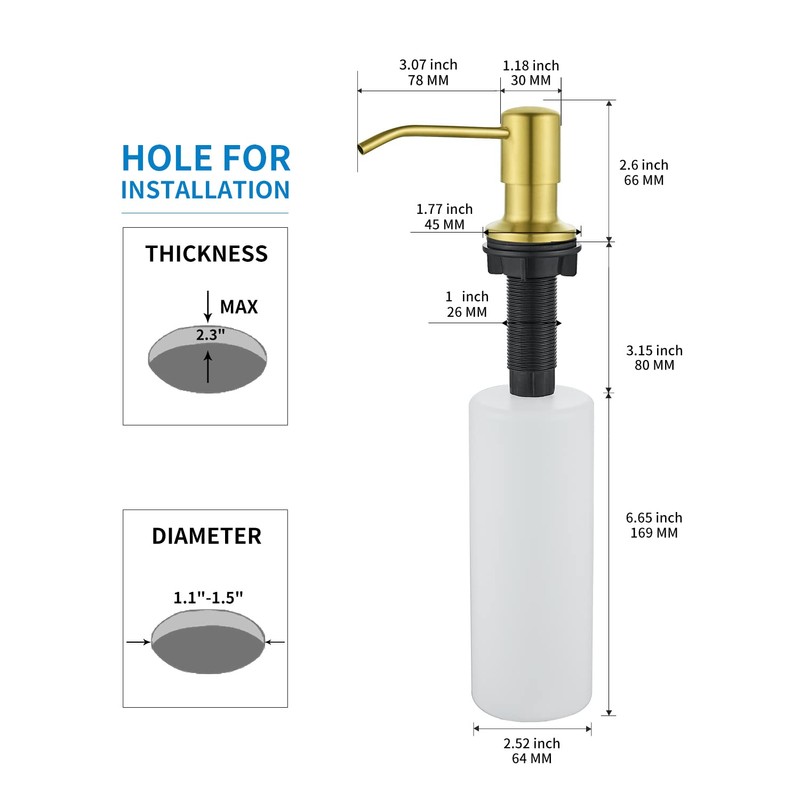 Built in Soap Dispenser for Kitchen Sink, Gold Brushed Stainless