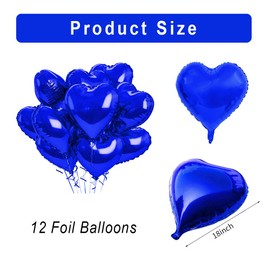 wrovitik 12 pcs Blue Heart Foil Balloons,18 Inch Heart Shaped foil Balloons Love Balloons for Wedding Decoration Party Balloons Birthday