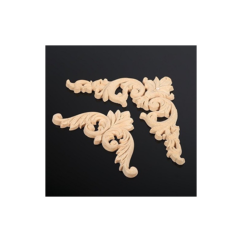 4Pcs Rubber Wood Carved Corner Onlay Applique Furniture Unpainted DIY
