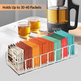 Tasybox Tea Bag Organizer, Clear Acrylic Tea Bag Holder, Tea Packet Storage for Drawer, Pantry, Kitchen, Cabinet, Countertop, 1 Pack