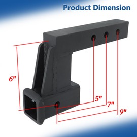 Silscvtt 2 Inch Receiver Adjustable Trailer Dual Hitch Extension 6 Inch Riser and Drop 2 Inch Solid Shank 10000 Pounds Capacity with Hitch Lock Matte Black Powder Coated