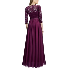MISSMAY Women's Vintage Floral Lace V Neck Evening Bridesmaid Formal Long Dress (Large, Magenta)