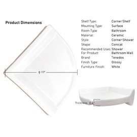 Tenedos White Glazed Ceramic Bathroom Accessory (Corner Shower) - Shampoo and Big Soap Holder- Not Flat Surface Installation