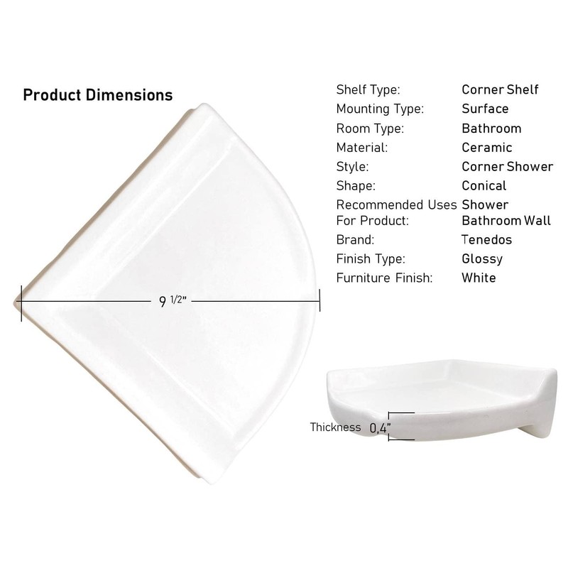 Tenedos White Glazed Ceramic Bathroom Accessory (Corner Shower) - Shampoo