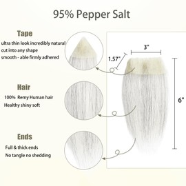 Meiverah scar human hair replacement Accidental burns without hair for men women Hairline Loss Straight Tape in Replacement Toupee (95% Grey, 1.57"x3")