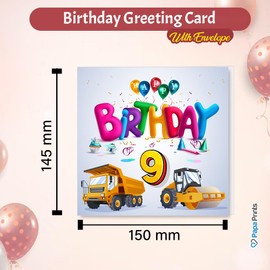 Papa Prints Happy Birthday Card Boy (145 x 150 mm) 9th Birthday Card Boy 9 Birthday Card with Envelope