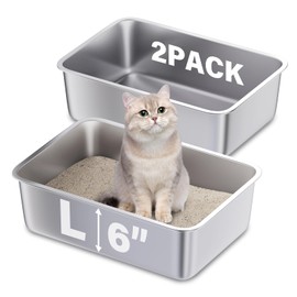 FUTAM 2 Pack Stainless Steel Cat Litter Box,19.7"x13.7"x6" Large Metal Litter Box for Cat Kitty Rabbits,Easy to Clean,Non Stick Litter Box No Smell for Adult Cats or Kitty/Kitten (Large)
