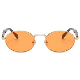 RUNHUIS Vintage Oval Sunglasses Women Men Retro Round Metal Sunglasses Fashion Designed Glasses, Gold/Orange