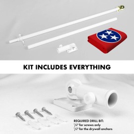 UD_G128 Combo Pack: 5 Ft Tangle Free Spinning Flagpole (White) & Tennessee Flag 2x3 Ft Embroidered 220GSM Spun Polyester, Brass