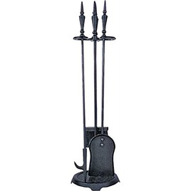 Rocky Mountain Goods Fireplace Tool Set Wrought Iron Black 29” - Long tool set includes shovel, brush, poker, fireplace tool stand - Heavy duty wrought Iron - Long - Decorative / Functional