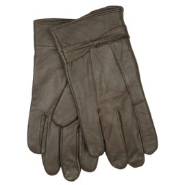 Rjm Ladies Lined Beige Grey Sheepskin Leather Gloves With Bow Size M/L