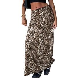 GORGLITTER Skirt Women's Summer Leopard Maxi Skirt Drop Waist Long Skirts Casual Long Skirts Elegant Maxi Casual Skirt Beach Skirt, leo, L