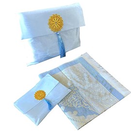 bazachi Mihrab Taffeta Ottoman Prayer Mat/Rug with Gift Bag (Baby Blue)