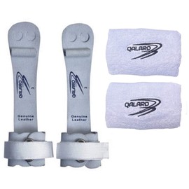 QALARO Hook and Loop Pro Grips for Girls Gymnastics | Dowel Grips, 11cm White Wristbands, Grip Bag | Gymnastics Grips for Girls | Youth Bar Grips | Gymnastics Gloves