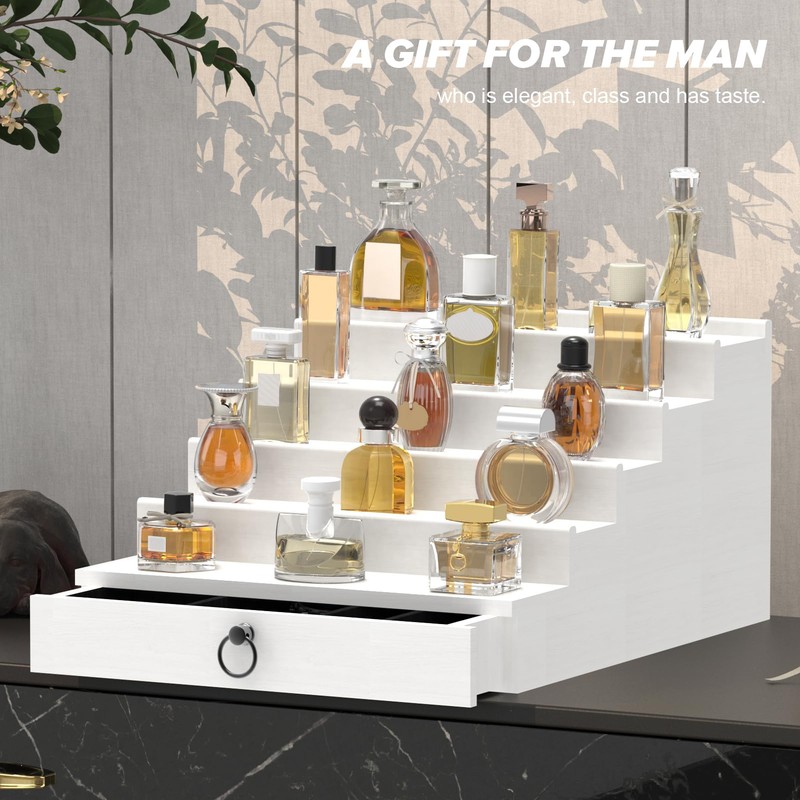 upcessory Cologne Organizer for Men, 5 Tier White Cologne Shelf,
