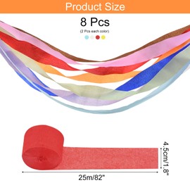 Rebower Crepe Paper Roll, 8 Rolls 656ft Crepe Paper Streamers, [for Party Streamer Decorations] - (1.8 Inch x 82 ft/Roll) / Red, Yellow, Blue, White