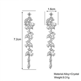 Shiny Silver Cubic Zirconia Tassel Earrings for Women, Sparkling Rhinestone Wedding Bridal Bridesmaid Drop Dangle Earrings Fancy Preppy Aesthetic Jewelry (Silver)