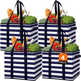 WISELIFE 4 Pack Reusable Grocery Bags Large Water Resistant Grocery Collapsible Heavy Duty Tote Bags for Shopping Picnic