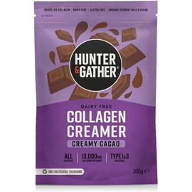 Hunter & Gather Collagen Creamer for Coffee I Creamy Cacao I 300g I Grass Fed Type 1 & Type 3 Bovine Collagen Peptides I Dairy Free I 13,000mg per Serve I Support Hair, Skin, Nails, Muscles