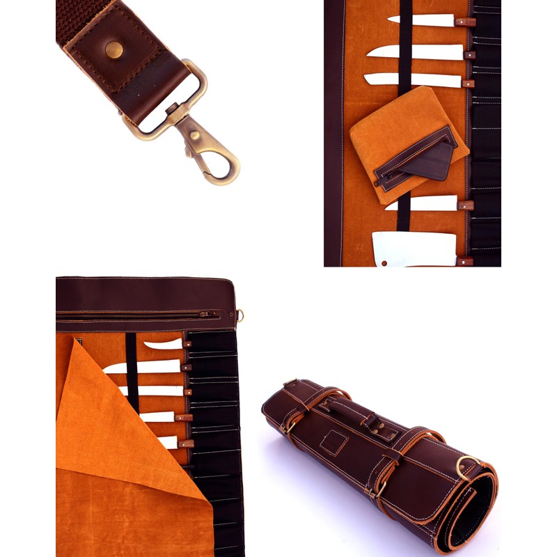 EVERPRIDE Brown Leather and Suede Knife Roll