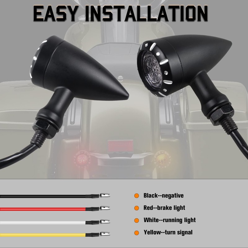 NTHREEAUTO Bullet Rear Turn Signals LED Motorcycle Blinkers Amber Red
