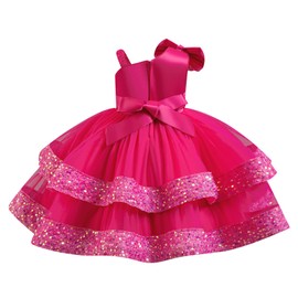 OBEEII Pageant Dress for Toddler Baby Girl Sequins Tulle Tutu Dress Bowknot Princess Birthday Party Christmas Photoshoot Wedding Flower Girl Gown Christening Formal Ball Gown Hot Pink 1-2 T