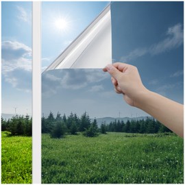 Haton Window Privacy Film One Way Window Tint for Home, Sun UV Blocking Heat Control Reflective Mirror Film, No Glue Static Cling See Out Not in Glass Door Covering, Silver, 17.5" x 78.7"
