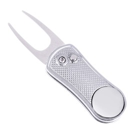 Mile High Life All Metal Foldable Golf Divot Tool with Pop-up Button & Magnetic Ball Marker (Silver Undulate)