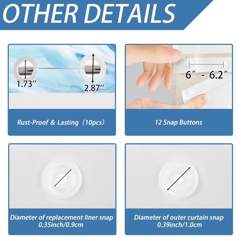 Marble Hookless Shower Curtain with Snap in Liner, 71x74 in,