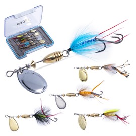 Goture Dry Flies Complete Set of 5 Spinnerbait with Spinner Blades with Storage Box Brass Body for Fly Fishing Bristles Real Wings 360° Rotation Spin Fly Fly Barb Hook Stream Tenkara Trout Fishing