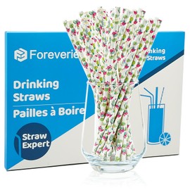 FOREVERIE Flamingo & Pineapple Print Paper Straws for Tropical Party Beach Cocktail, Colourful Pattern Disposable Paper Drinking Straws, Box of 100 Bulk