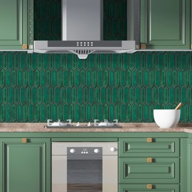 Mosaicowall 10-Sheet Peel and Stick Tile - 10.43"x10.23" Premium Kitchen Self Adhesive Backsplash Tile, Long Hexagon (Emerald Green)
