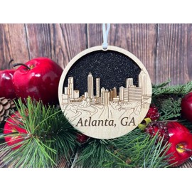 City Skyline Ornament – Laser Engraved Wooden Holiday Decorations – Handcrafted Urban Landmark Souvenirs for Travel Enthusiasts & City Lovers (Atlanta)