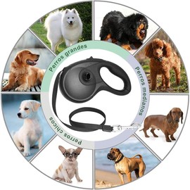 Cheelom Correa Retráctil para Perros Durable Correa ajustable para perro de 5M para perros pequeños medianos grandes de hasta 35kg botón dispensador de desechos para perros y bolsas incluidas(negro)