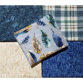 peter pan, david textiles, waverly Feather FQ Bundle of 5 ~ cotton ~ feathers, blue teal slate cream brown ~ NEW