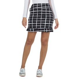 IBKUL Athleisure Wear UPF 50+ Icefil Cooling Tech Cordova Print Ruffle Trim Skort w Pockets - 19495 Hot Pink/White Cordova L