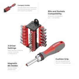 INTERTOOL 31-Piece Ratchet Screwdriver Set, SAE & Metric, Multi-Bit & Socket, All in OneRepair Tool VT08-3374