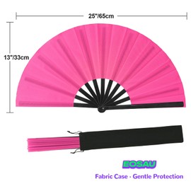 EOSAU Boots on The Ground Hand Fan, Large Rave Fan Clacking Fans for Line Dancing Popping Folding Hand Fan Foldable for Kungfu Festival EDM Party Music (Pink)