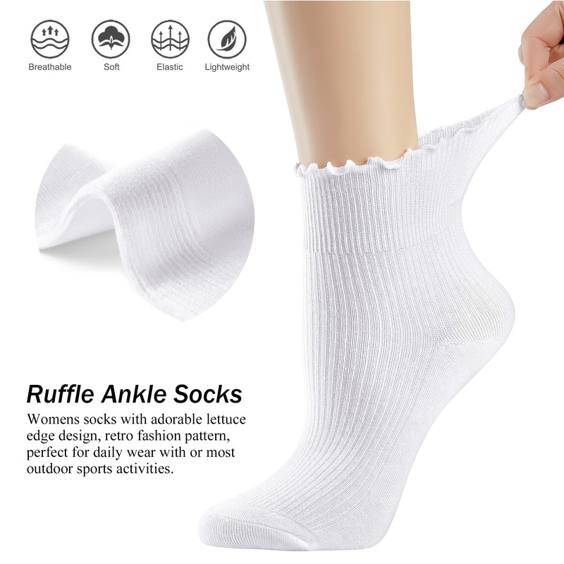 UTTPLL Ruffle Crew Socks Women Turn-Cuff Athletic Aesthetic Lettuce Socks