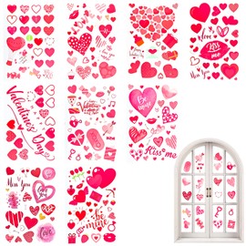 9 Sheet Valentine's Day Window Clings Romantic Love Heart Red Lips Design Valentine Decorations Heart Shaped Reusable Window Stickers for The Home, Bathroom, Office Holiday Party Supplies