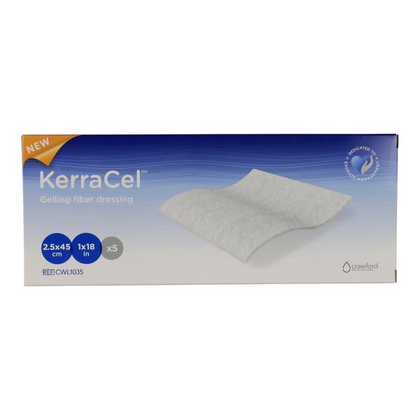 KerraCel 1"x 18" Ribbon Gelling Fiber Wound Dressing (CWL1035) - Absorbs and Isolates Wound Drainage and Bacteria, Micro-Contours to The Wound Bed, Maintains Healthy Moisture Levels (Box of 5)