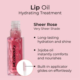 MCoBeauty Lip Oil Hydrating Treatment, Sheer Rose, Moisturizing Shine for Naturally Beautiful Lips, Vegan, Cruelty Free Cosmetics