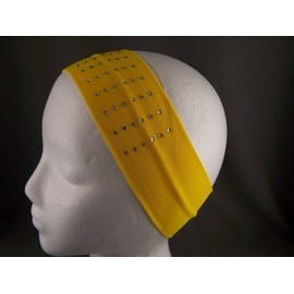 Yellow crystal stud 2.5 wide soft stretch elastic hair head band studded sport
