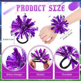 Shappy 24 Pcs 2 Color Metallic Pom Poms for Cheerleading 4 Inch Elastic Cheering Ponytail Holder Cheer Hair Ropes Party Costume Cheer Gifts Bulk for Team Holiday Celebration Volleyball Game (Purple)