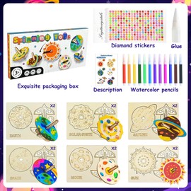 lomdung Pack of 12 Wooden Spinning Tops for Children, Children's Planet Spinning Tops with Painting Tools, Crafts with Wood, Gyroscopes Wooden Pieces, as Party Bag Birthday Party Favours